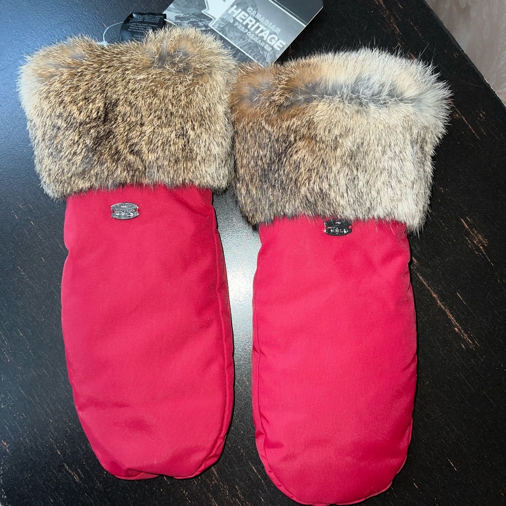 Pajar Red Mittens with Faux Fur Cuffs